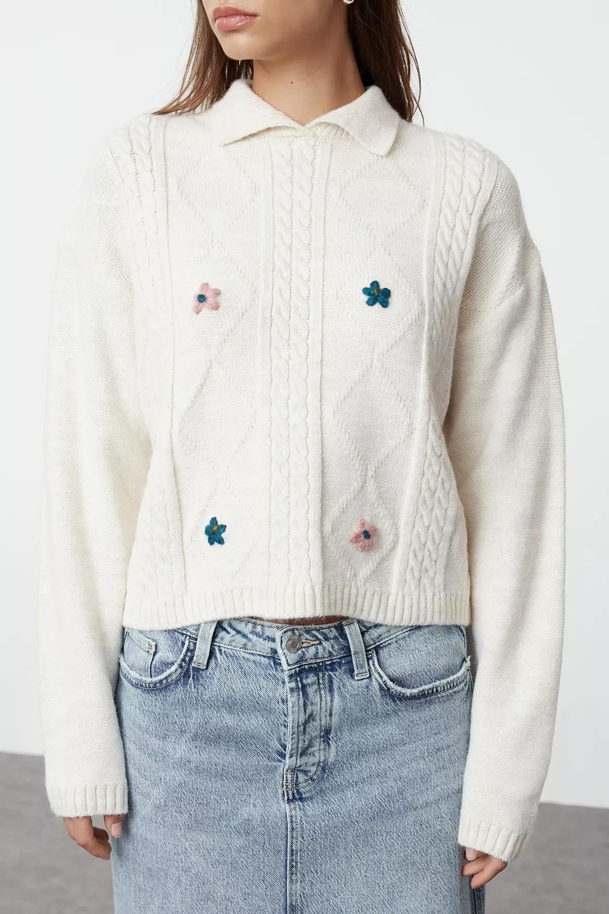 Rose Floral Cropped Sweater, , large image number 2
