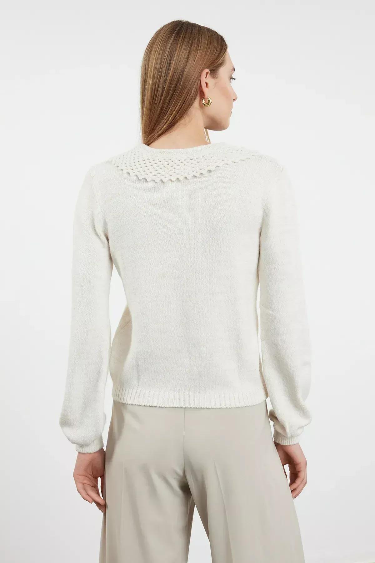 Cream Collar Knit Sweater, STONE, large image number 4