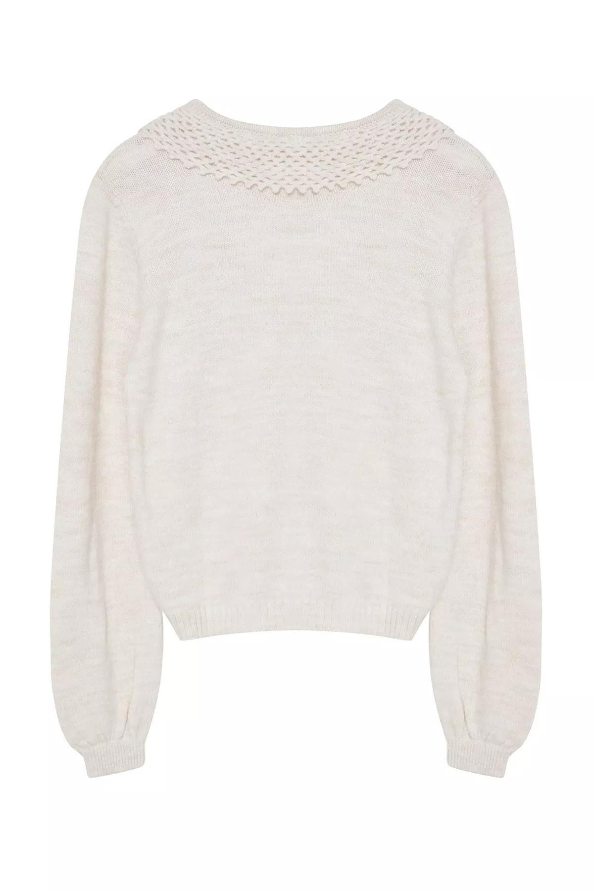 Cream Collar Knit Sweater, STONE, large image number 5