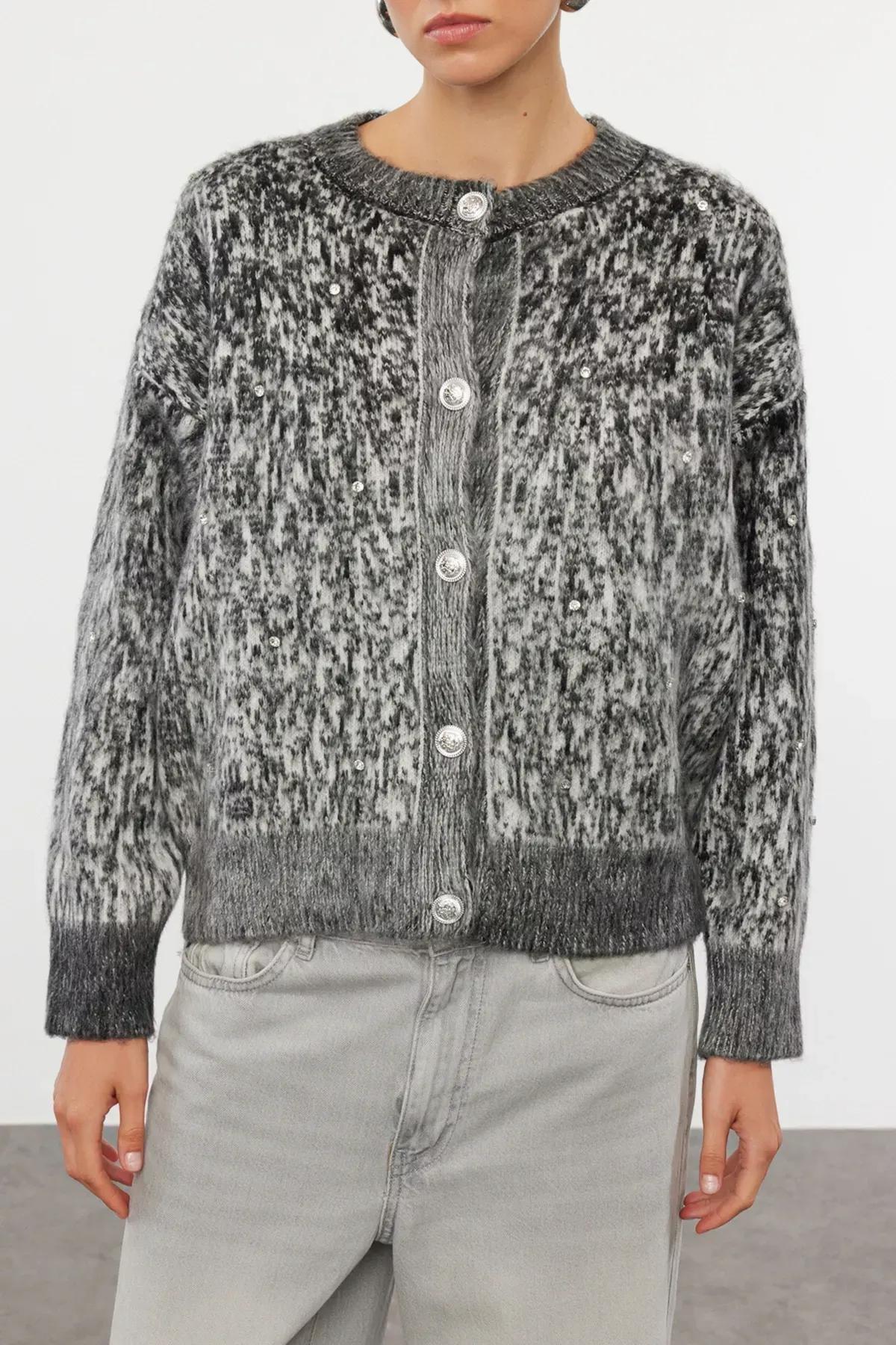 Grey Textured Knit Jacket Cardigan, , large image number 2