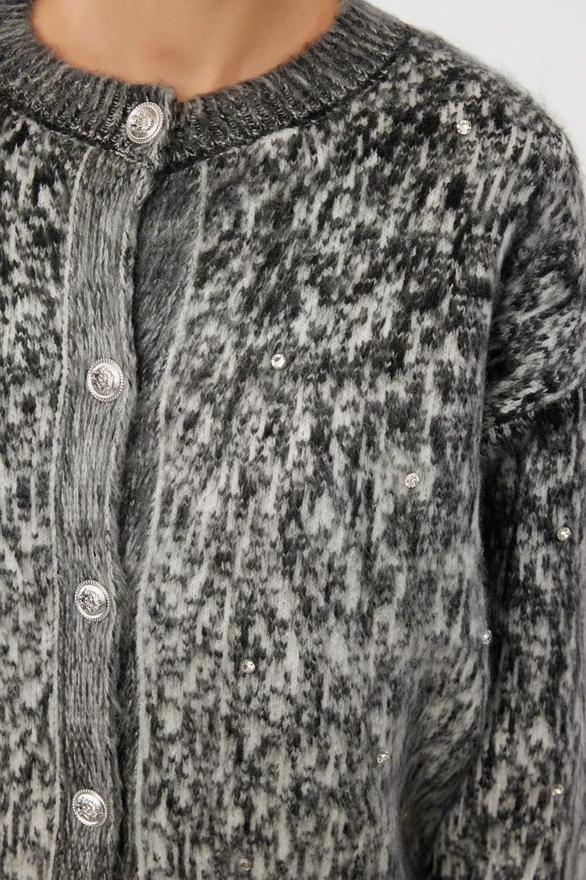 Grey Textured Knit Jacket Cardigan, , large image number 3