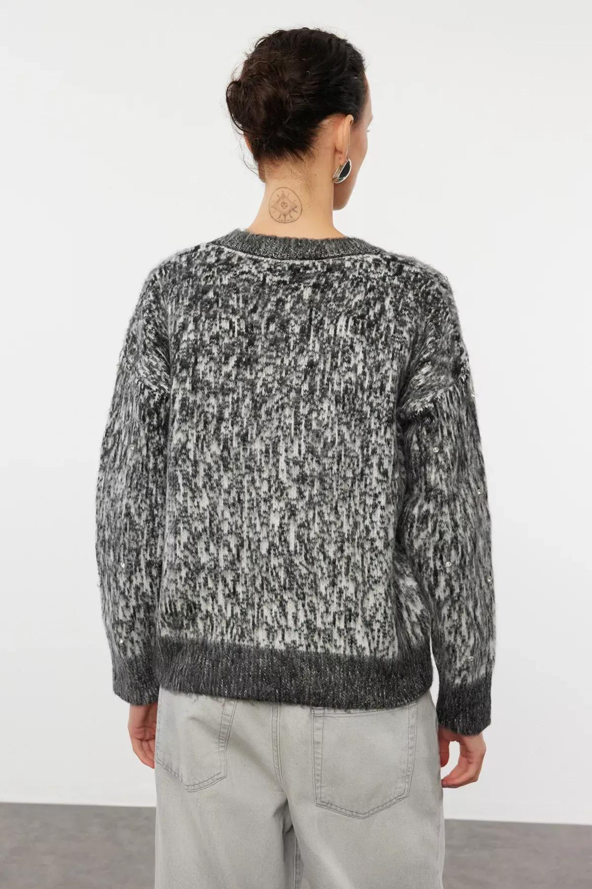 Grey Textured Knit Jacket Cardigan, , large image number 4