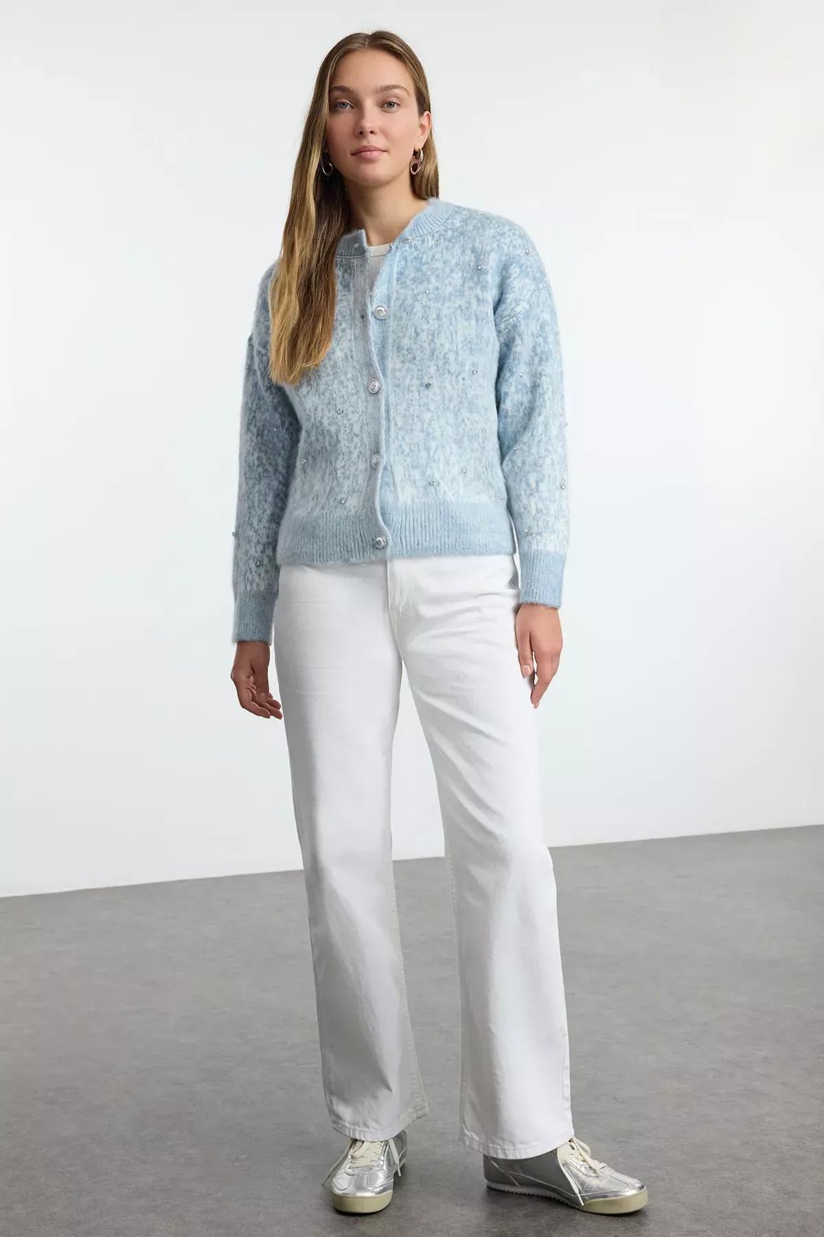 Blue Patterned Knitwear Cardigan, , large image number 1
