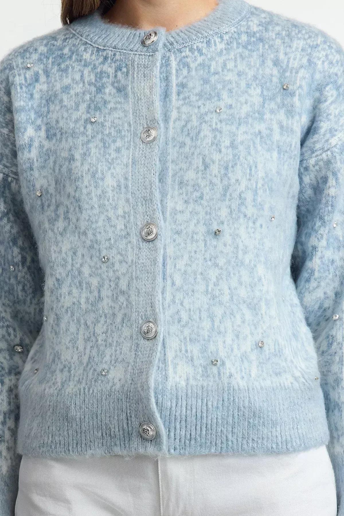 Blue Patterned Knitwear Cardigan, , large image number 2