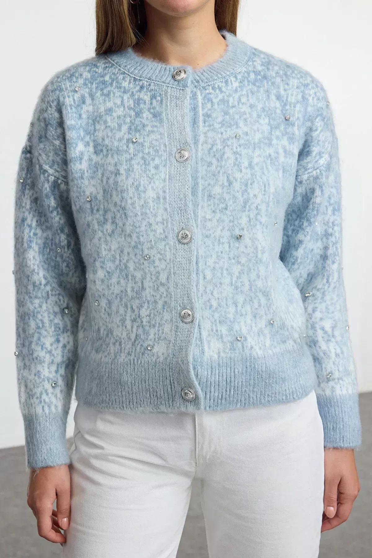 Blue Patterned Knitwear Cardigan, , large image number 3