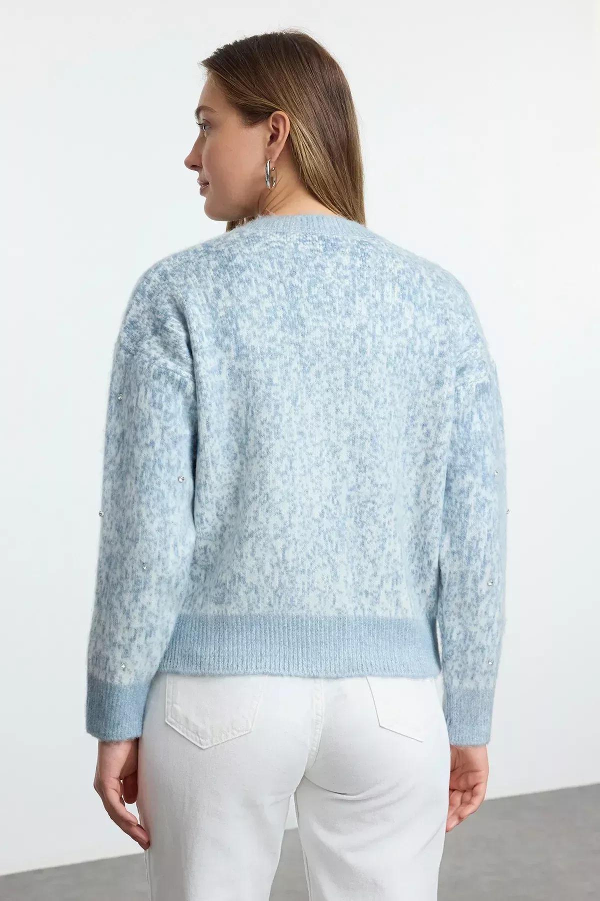 Blue Patterned Knitwear Cardigan, , large image number 4