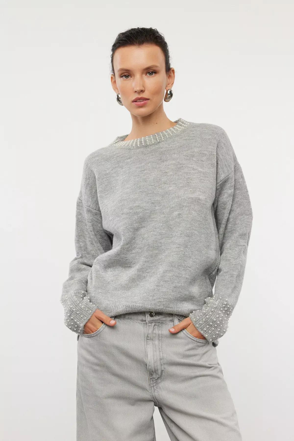 Grey d Brown Embroidered Sweater, Grey, large image number 0