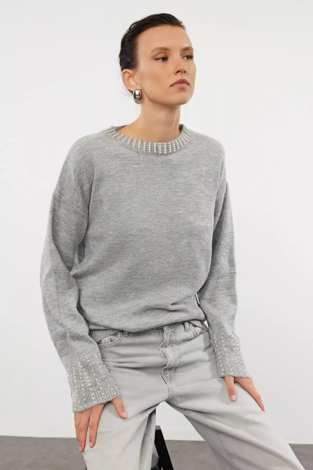 Grey d Brown Embroidered Sweater, Grey, large image number 1