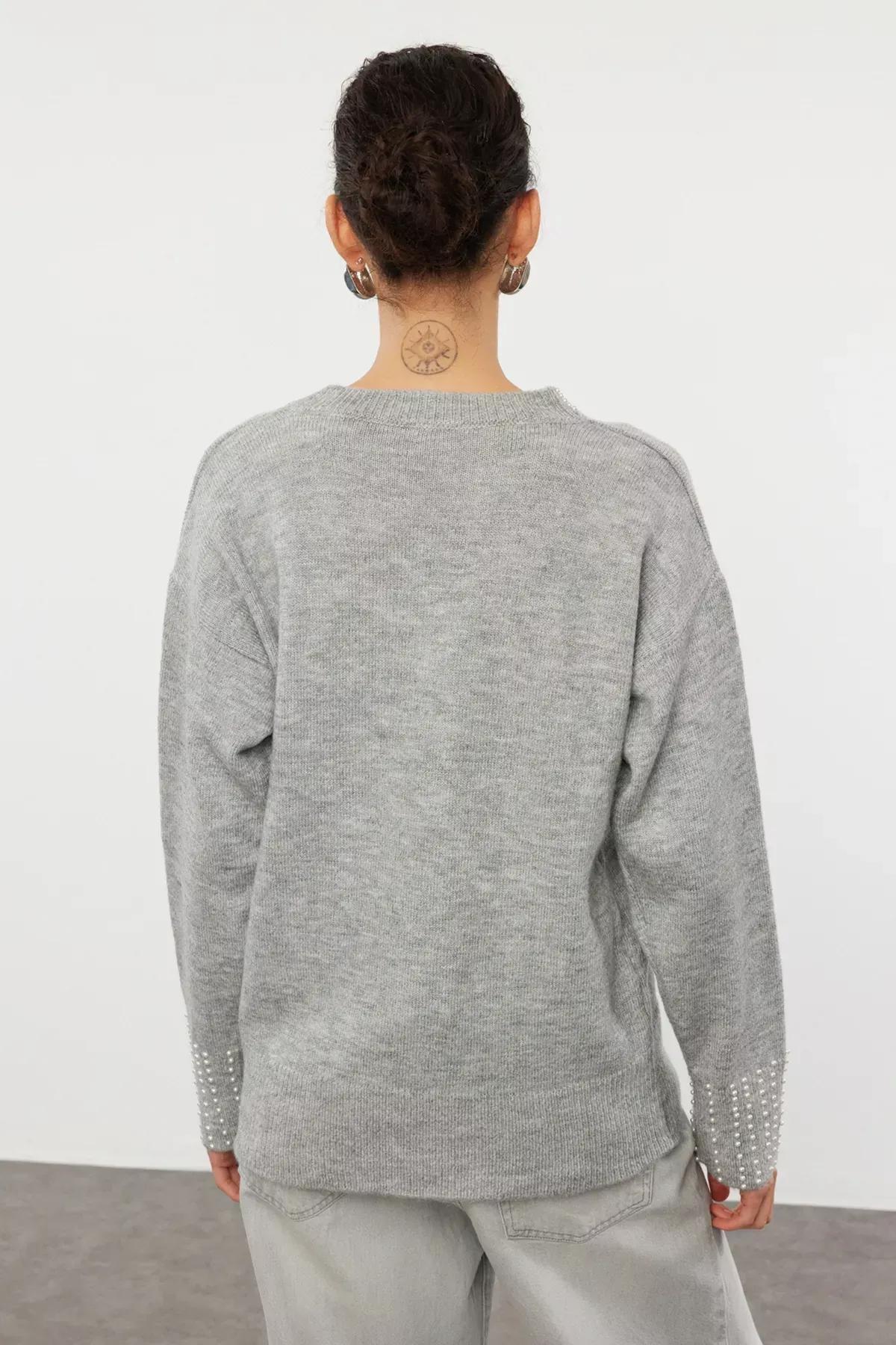 Grey d Brown Embroidered Sweater, Grey, large image number 4