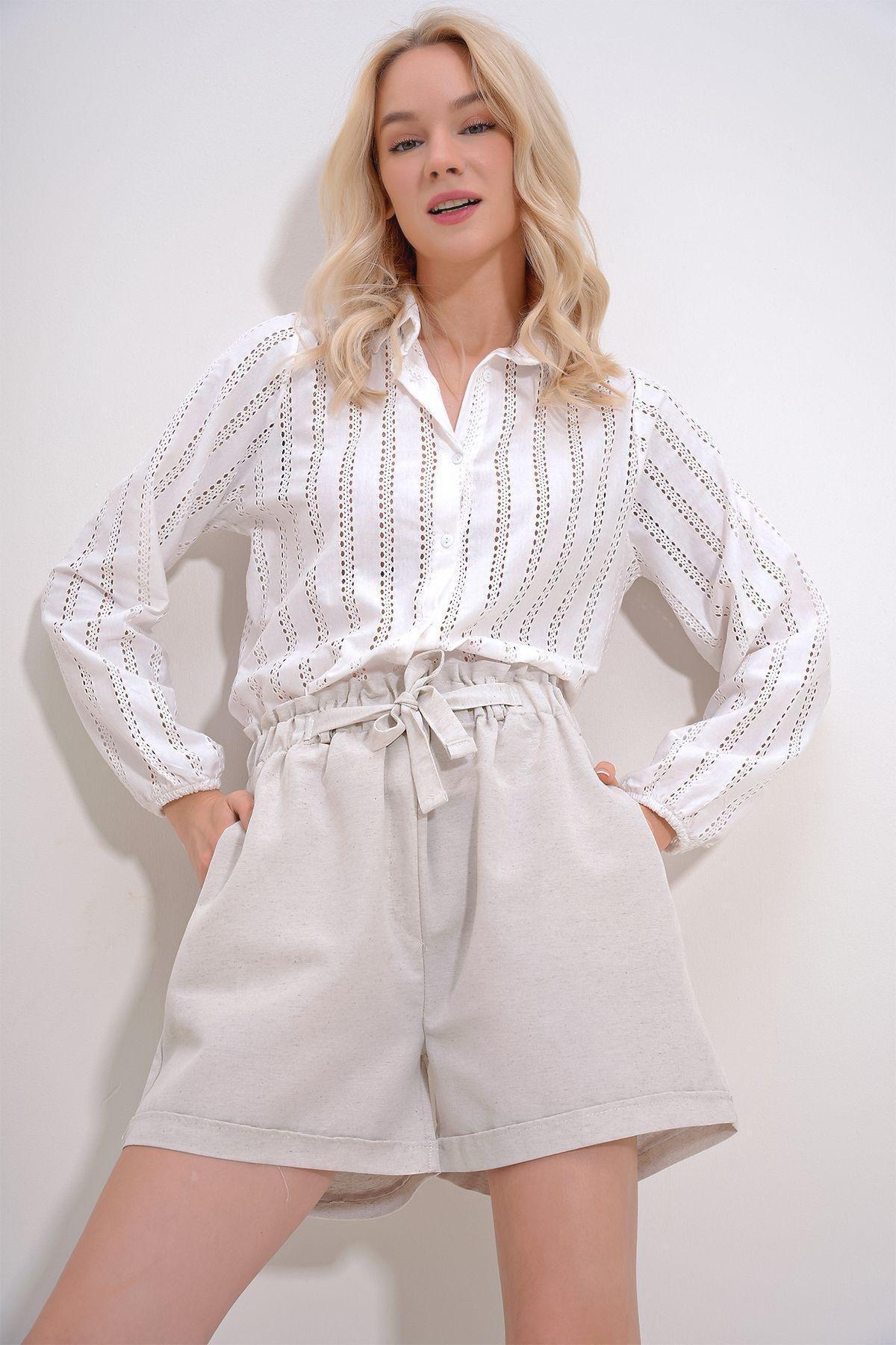 White Open-Work Button Down Blouse, White, large image number 0