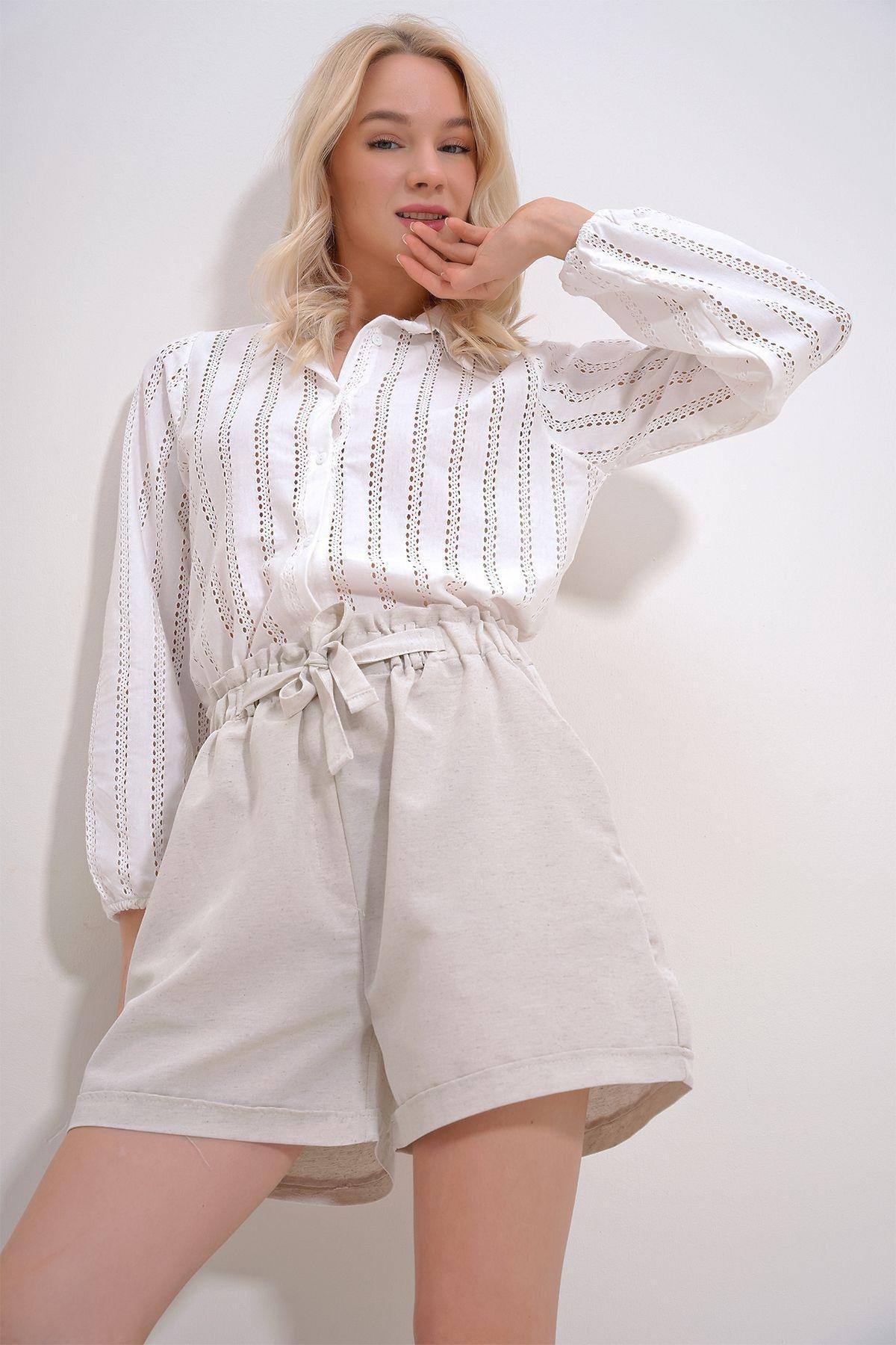 White Open-Work Button Down Blouse, White, large image number 2