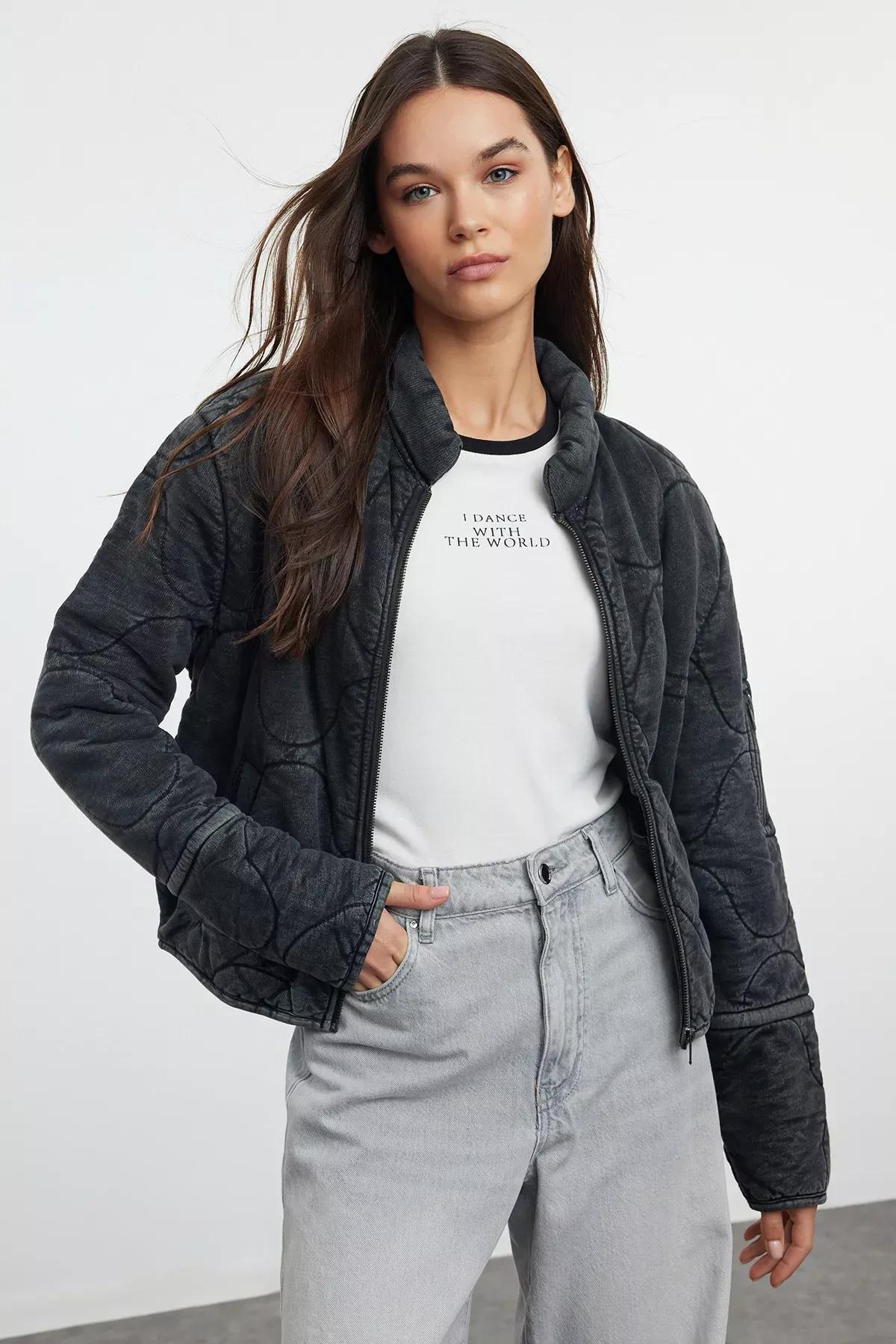 Grey Quilted Puffer Jacket, , large image number 1