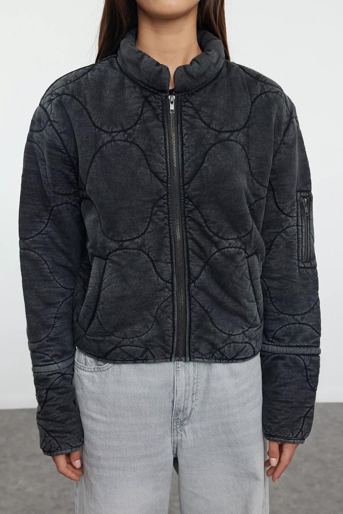 Grey Quilted Puffer Jacket, , large image number 4