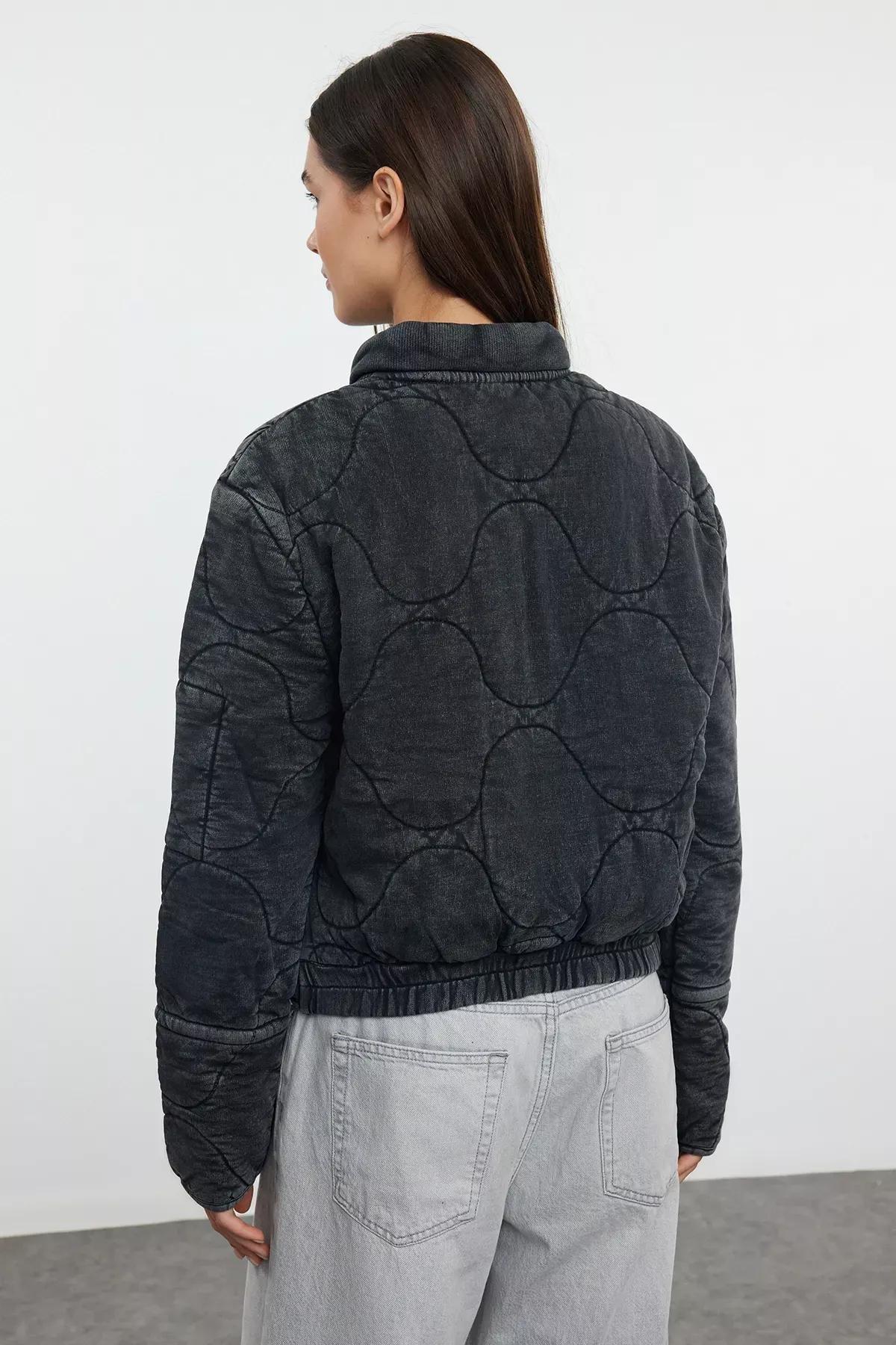 Grey Quilted Puffer Jacket, , large image number 9