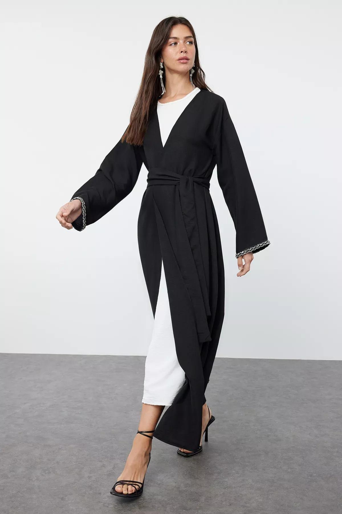 Black Accessory Detailed Abaya, , large image number 0