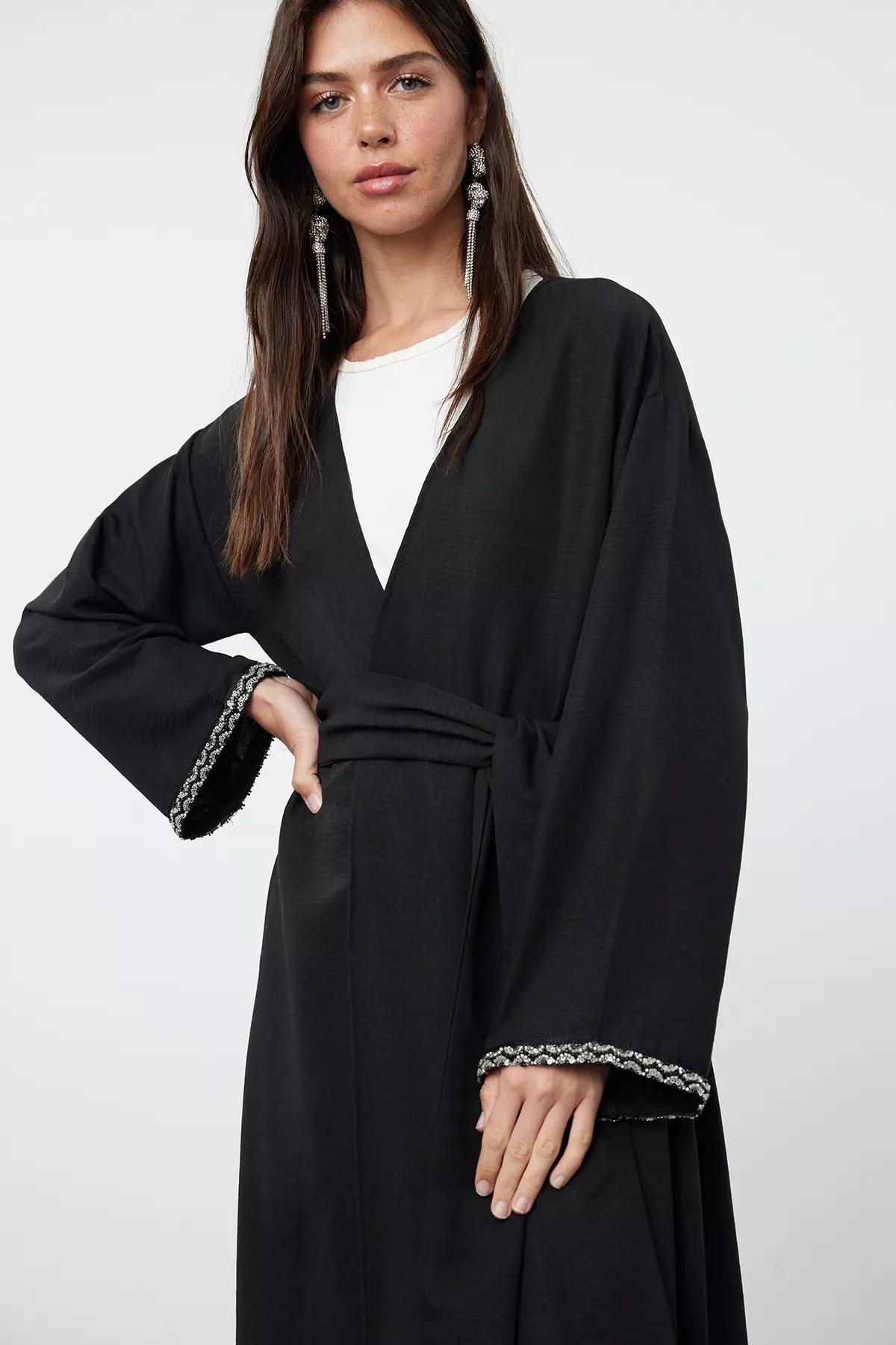 Black Accessory Detailed Abaya, , large image number 1