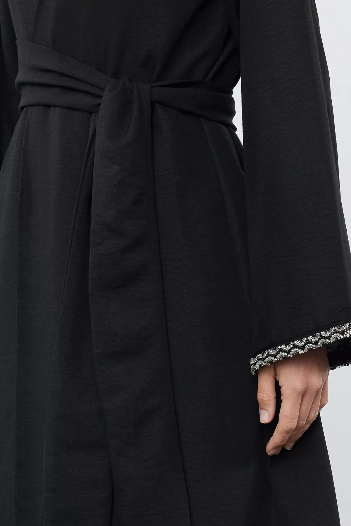 Black Accessory Detailed Abaya, , large image number 3