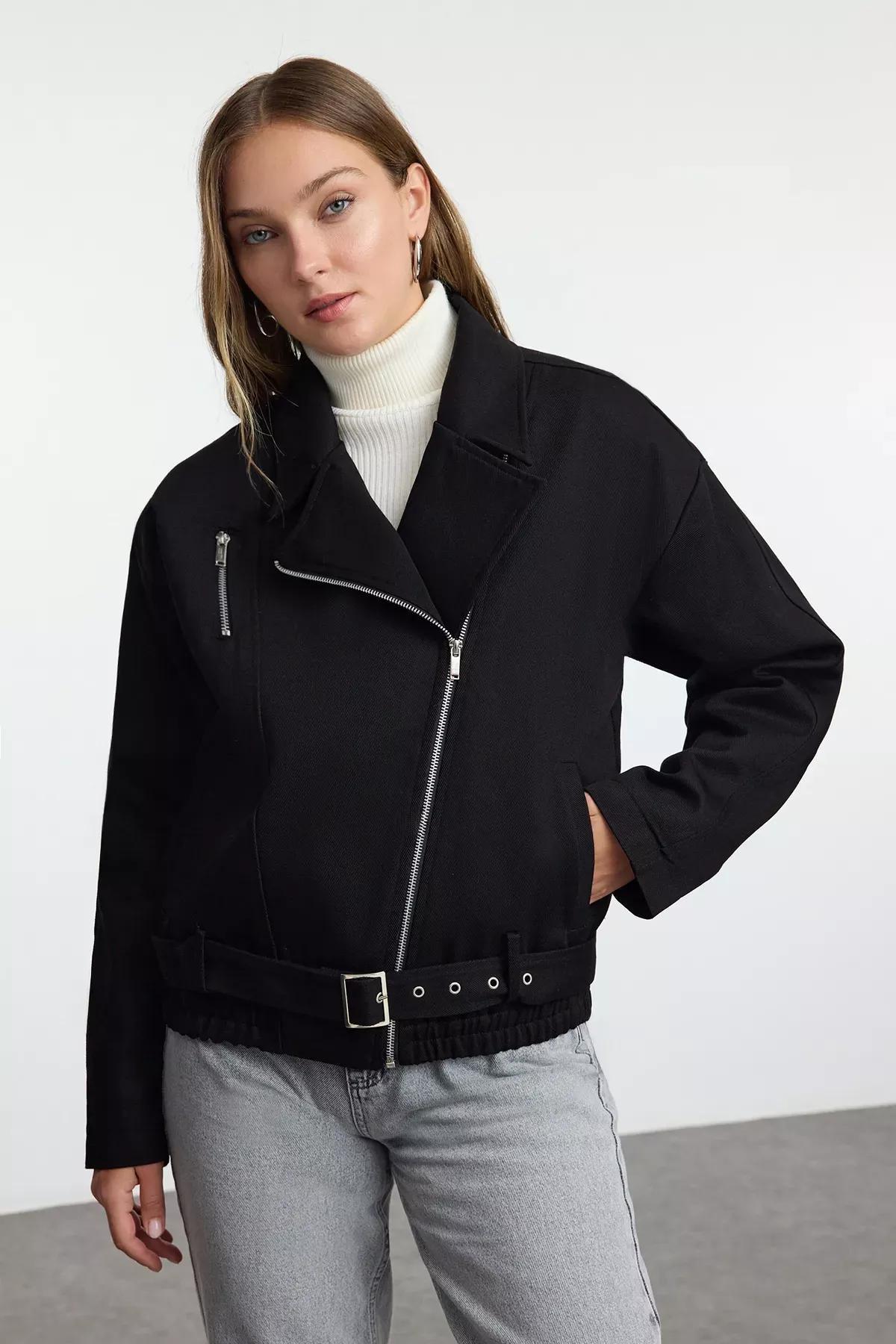 Black Oversize Belted Coat, , large image number 0
