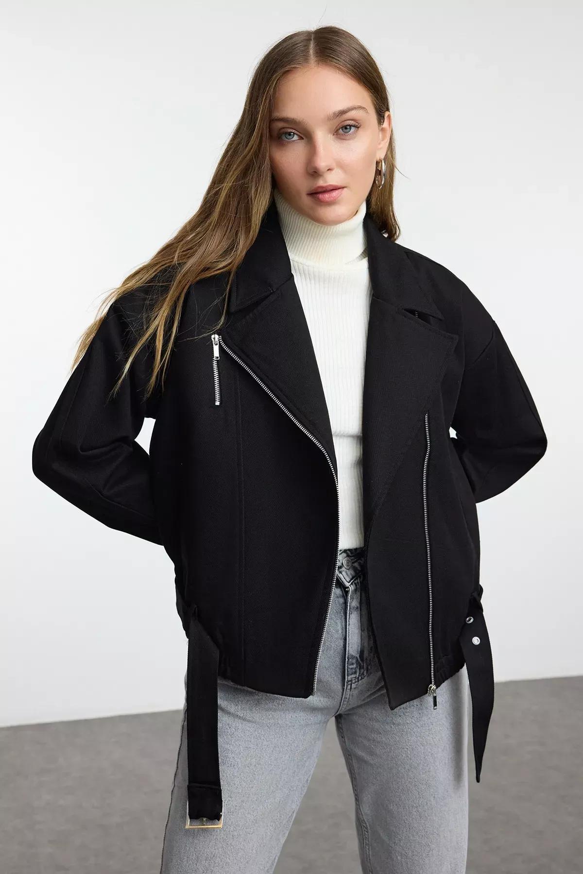 Black Oversize Belted Coat, BLACK, medium