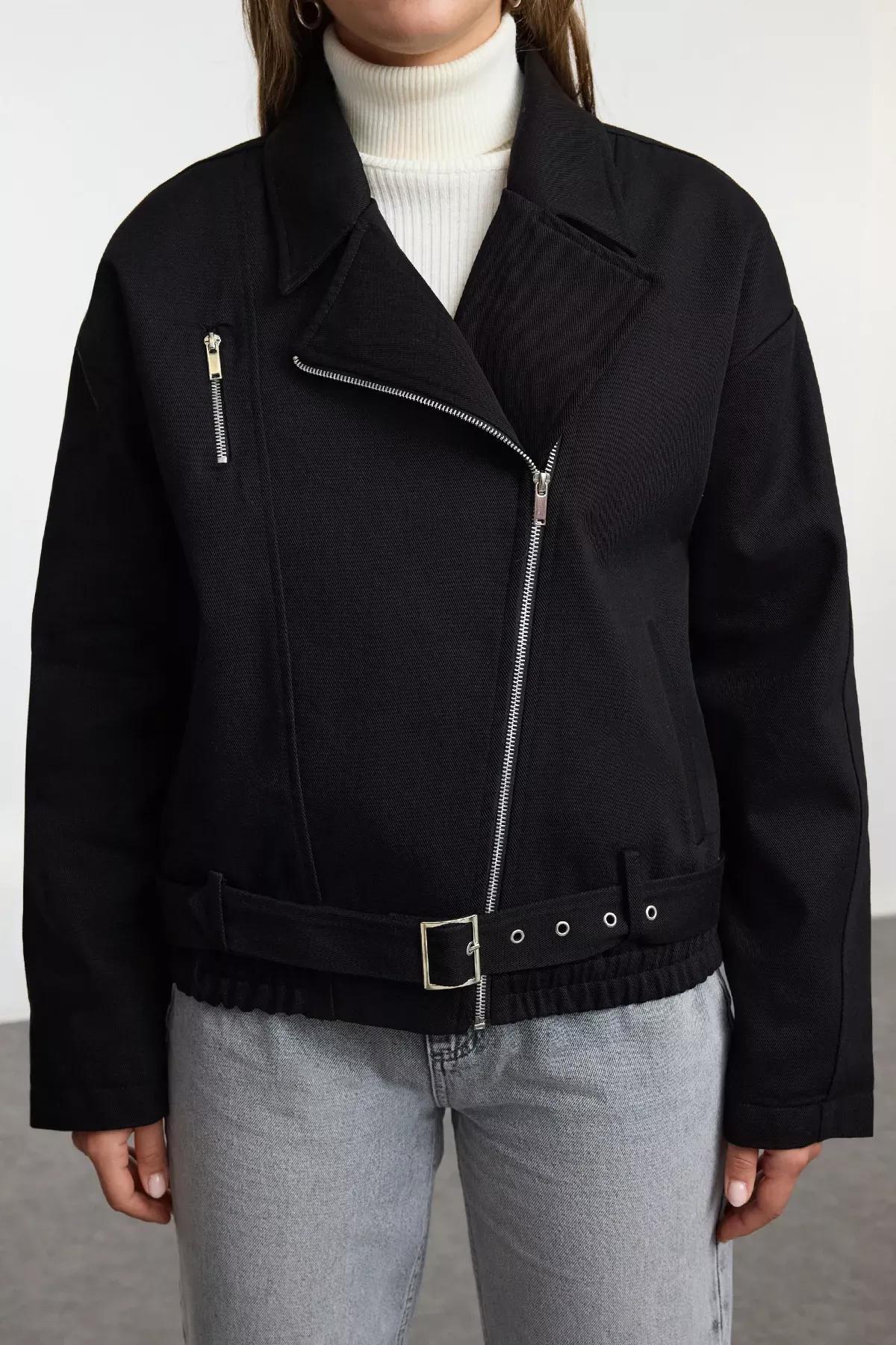 Black Oversize Belted Coat, BLACK, medium