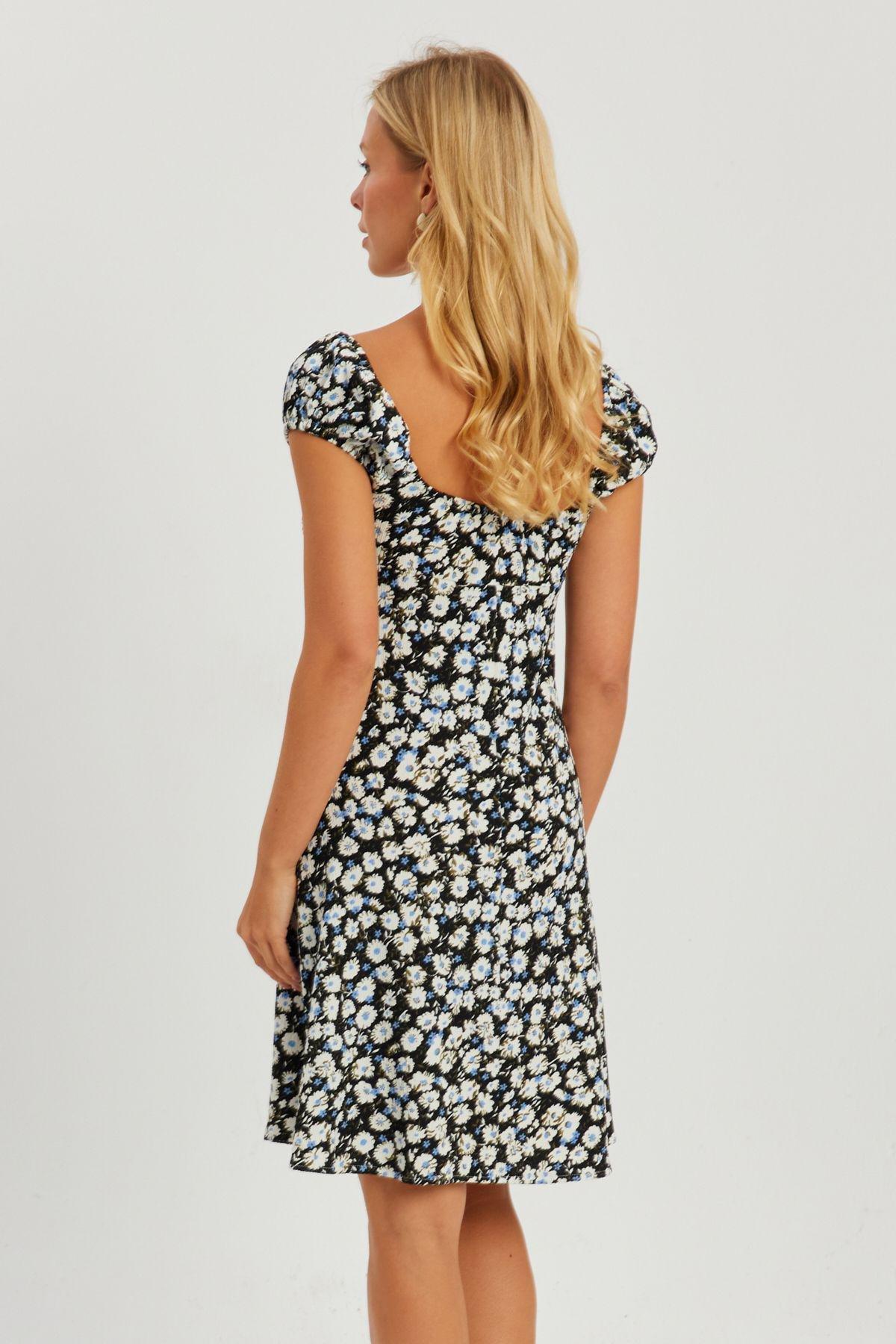 Black Floral Milkmaid Mini Dress, , large image number 6