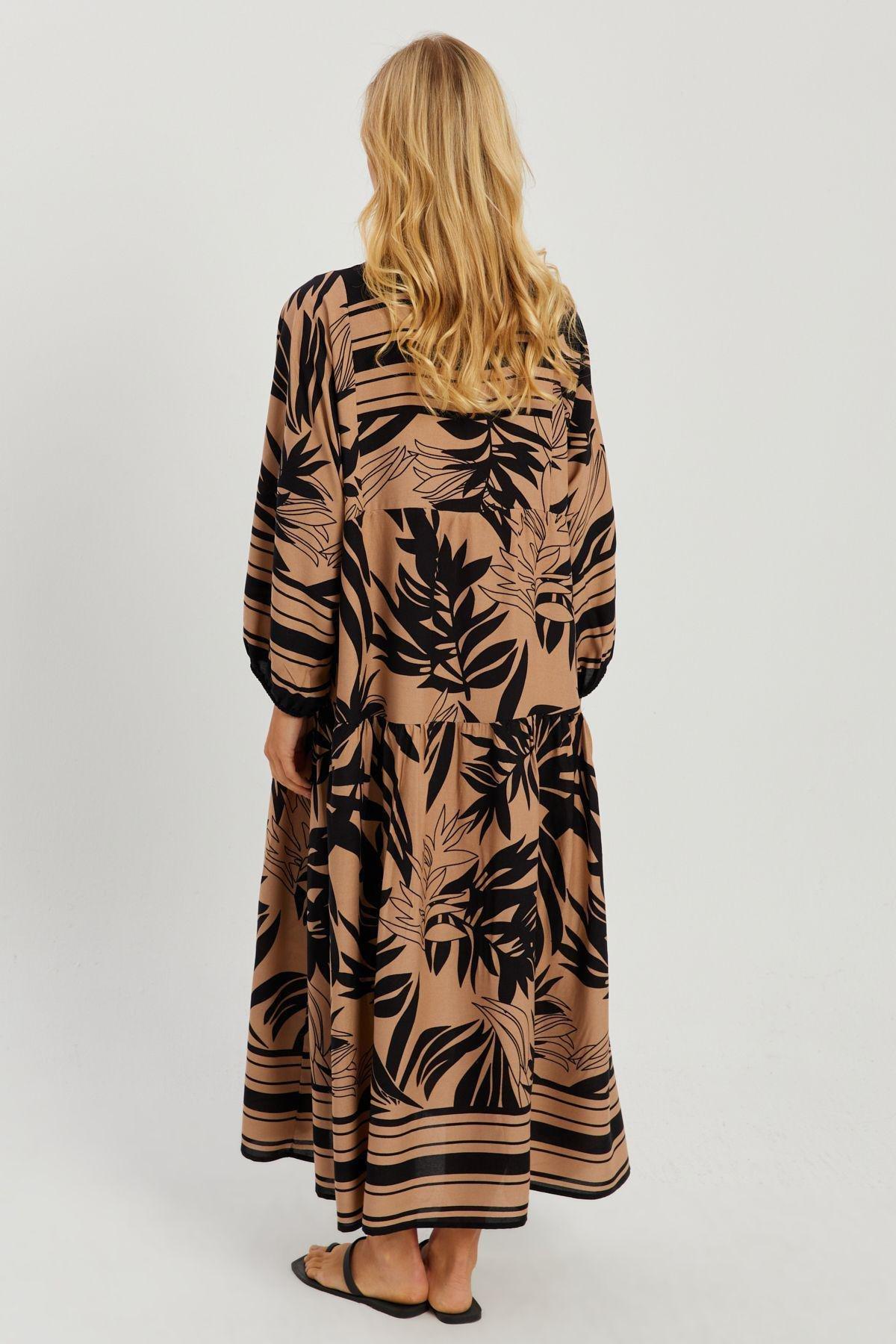 Camel Tropical Shirt Dress GC166, Camel-Black, large image number 4