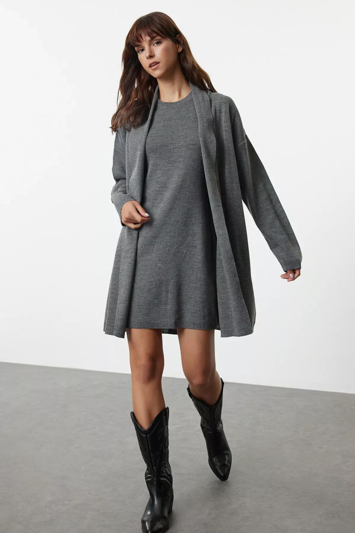 Grey Mini Knitted Co-Ord Set, Anthracite, large image number 0