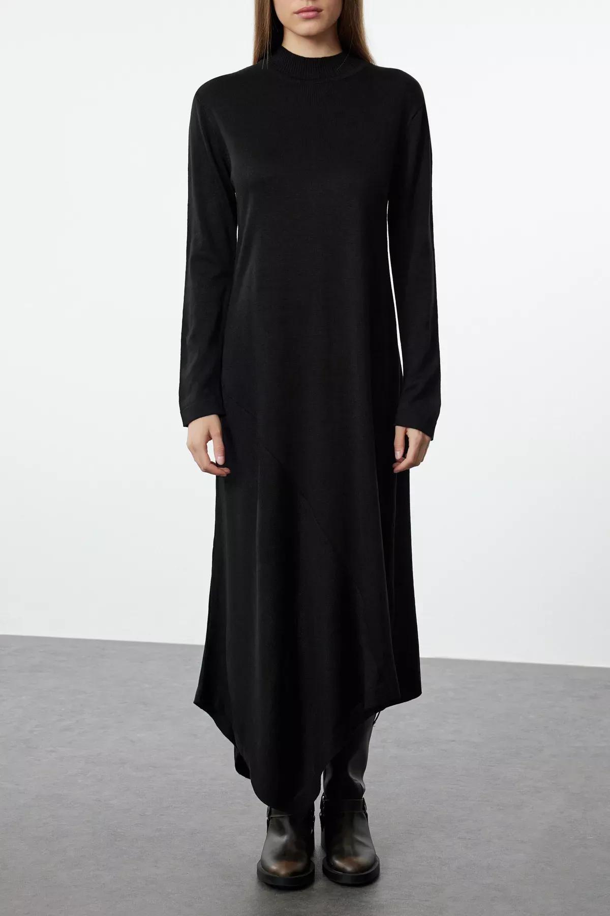 Black Plain Sweater Maxi Dress, BLACK, large image number 1
