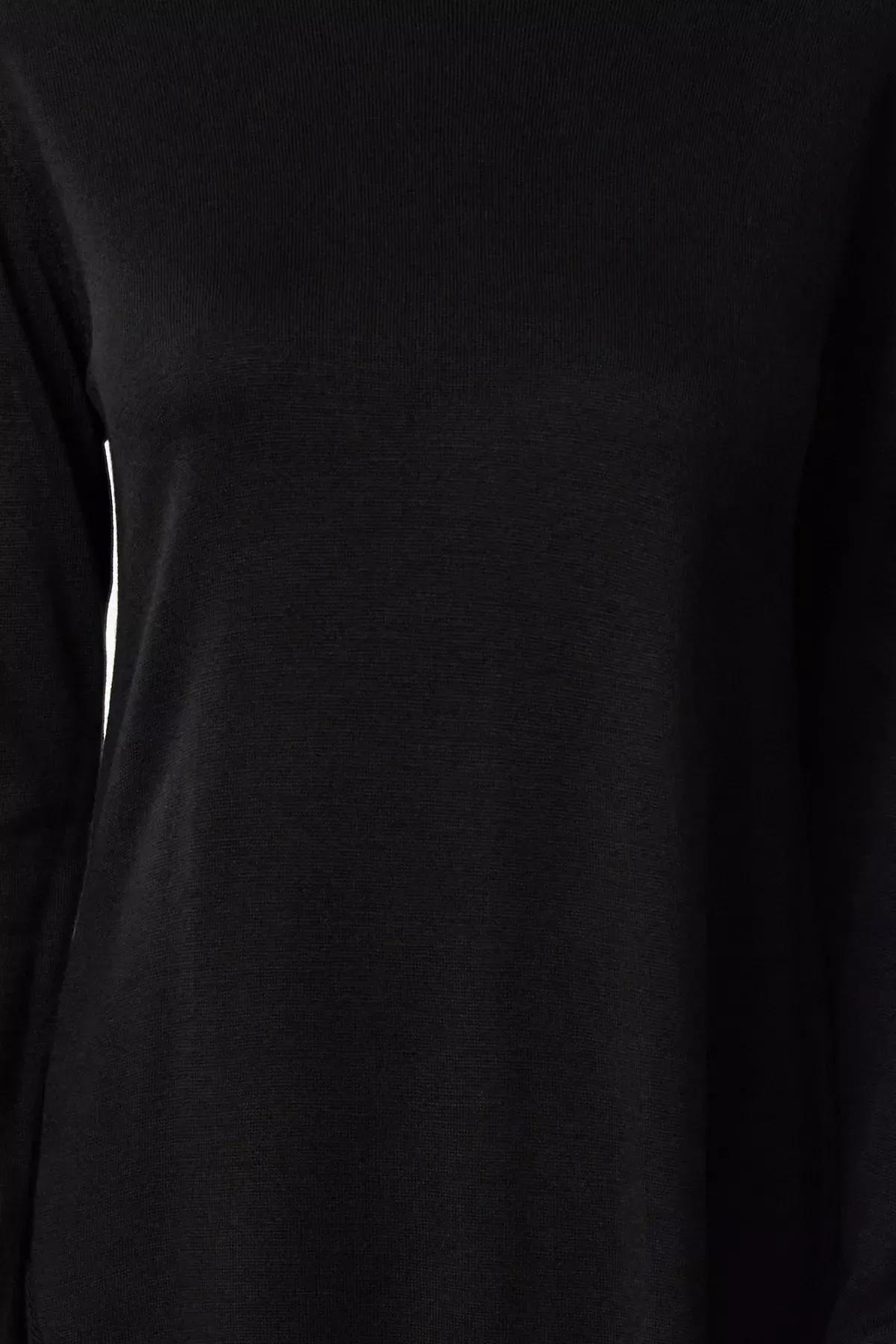 Black Plain Sweater Maxi Dress, BLACK, large image number 2