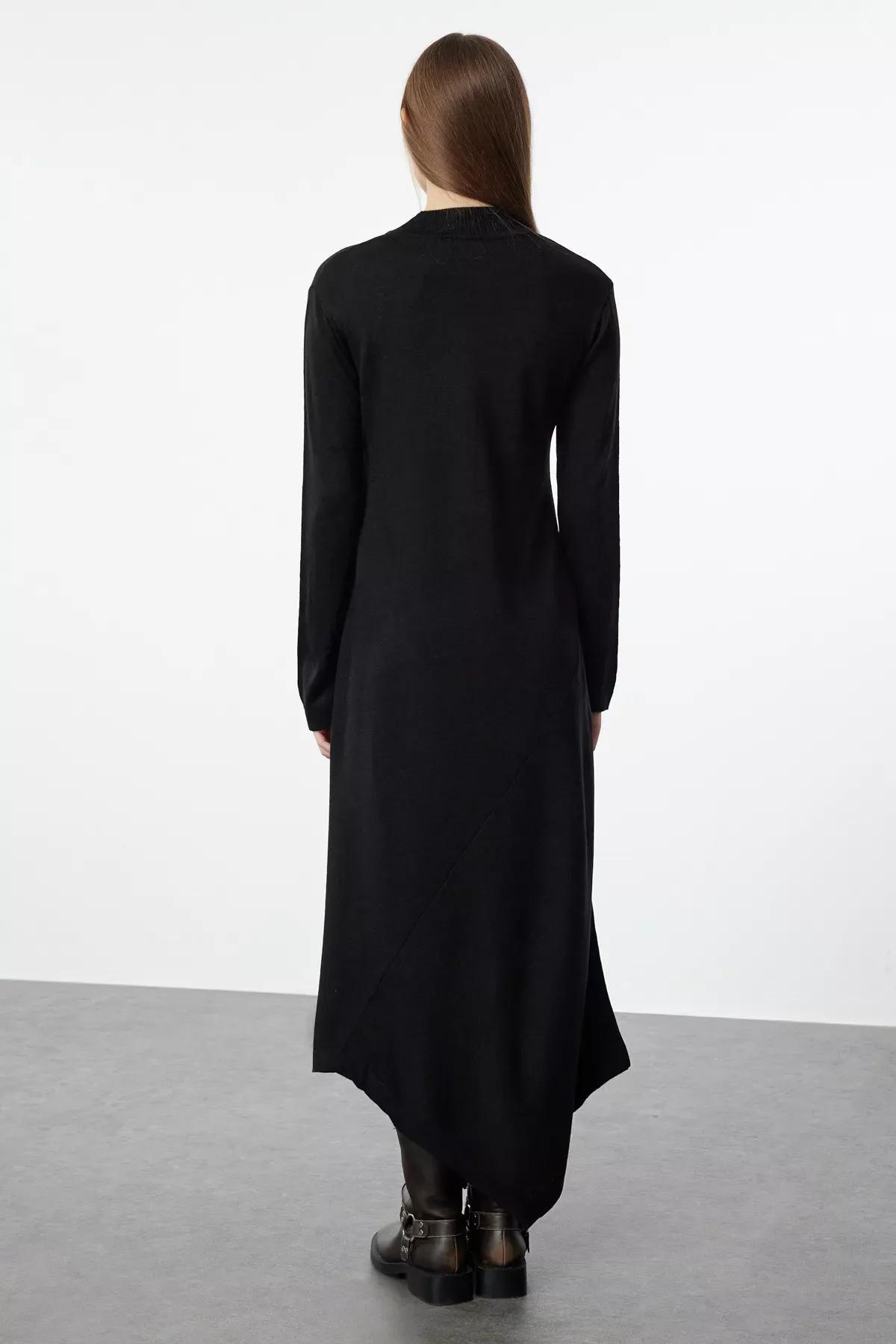 Black Plain Sweater Maxi Dress, BLACK, large image number 3