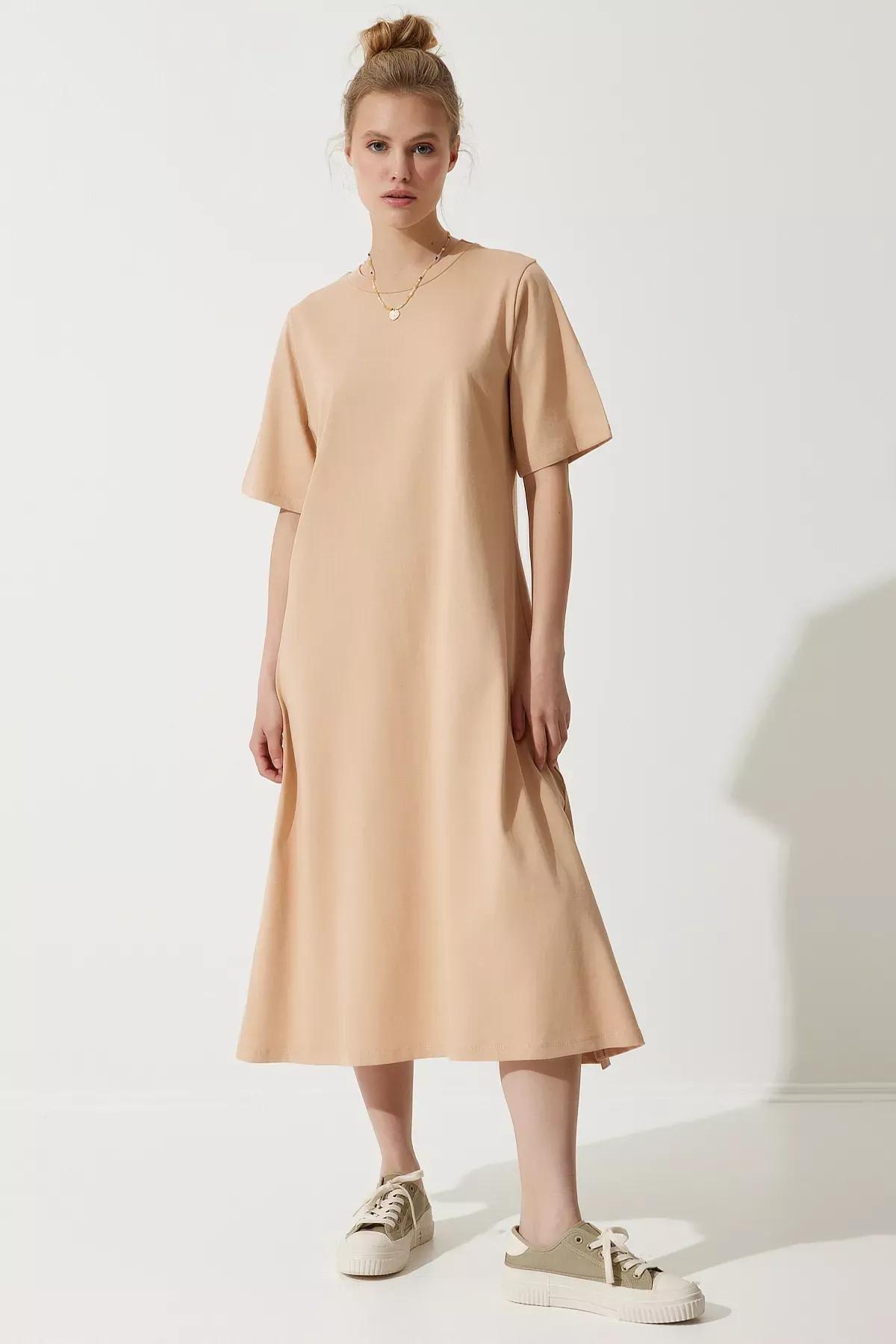 Brown Crew Neck Dress, , large image number 0