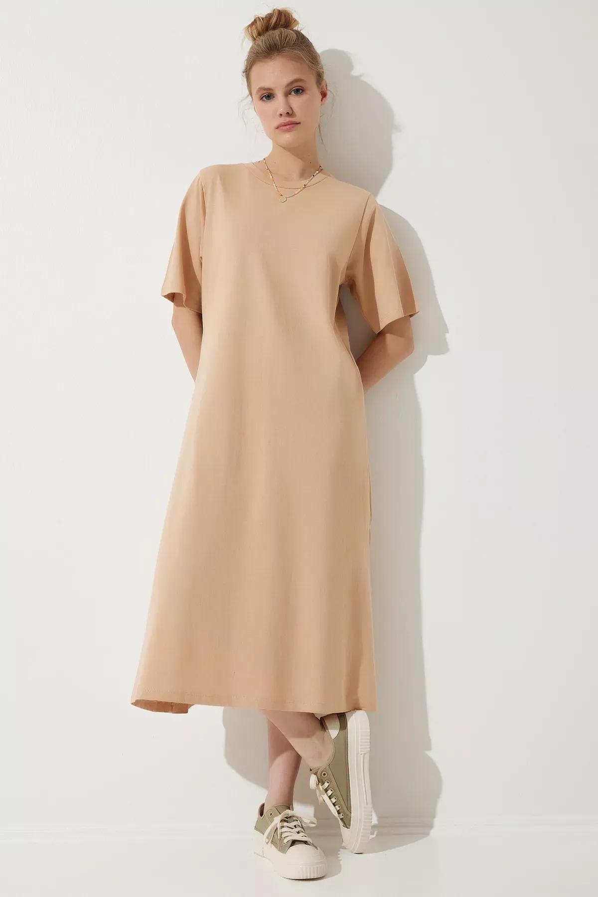 Brown Crew Neck Dress, , large image number 1