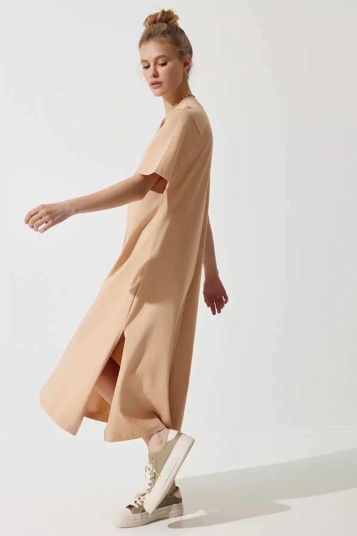 Brown Crew Neck Dress, , large image number 2
