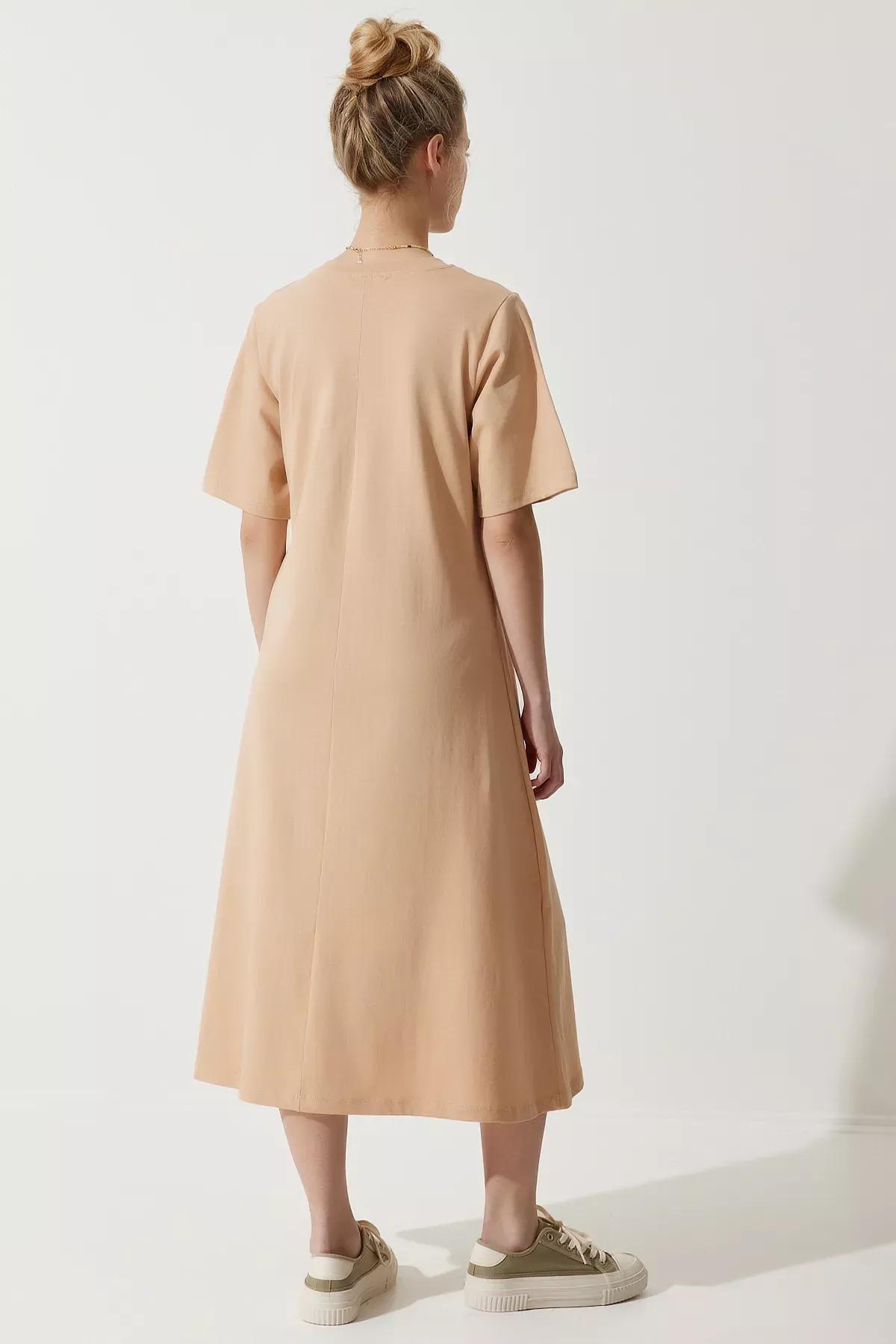 Brown Crew Neck Dress, , large image number 4