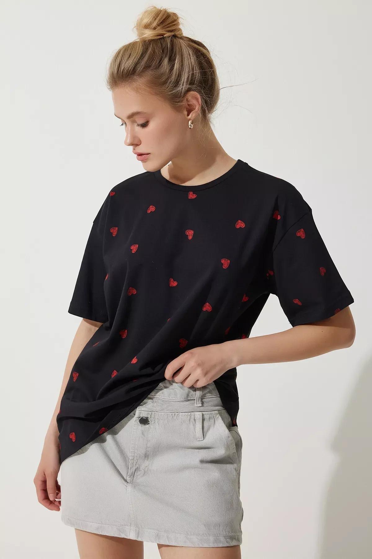 Black Cotton Oversized Long Knitted T-Shirt, , large image number 0