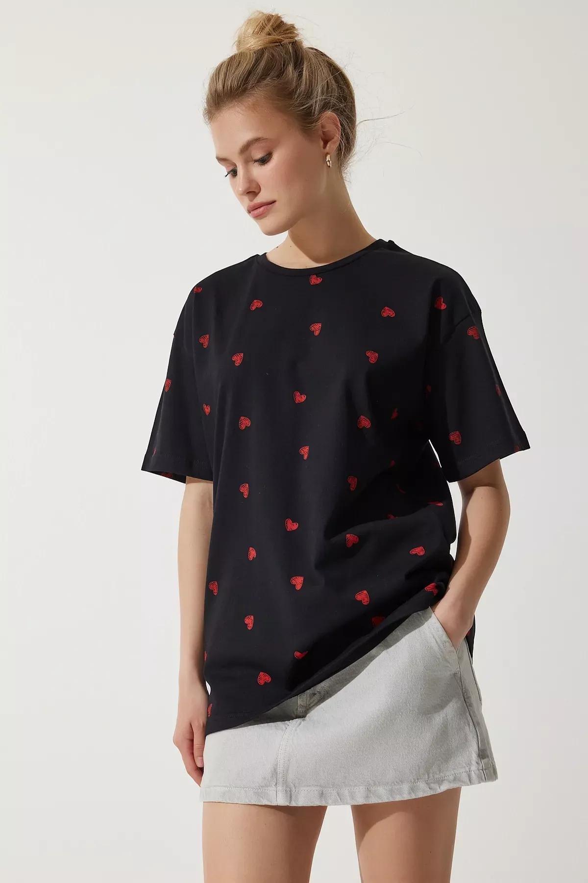Black Cotton Oversized Long Knitted T-Shirt, , large image number 1