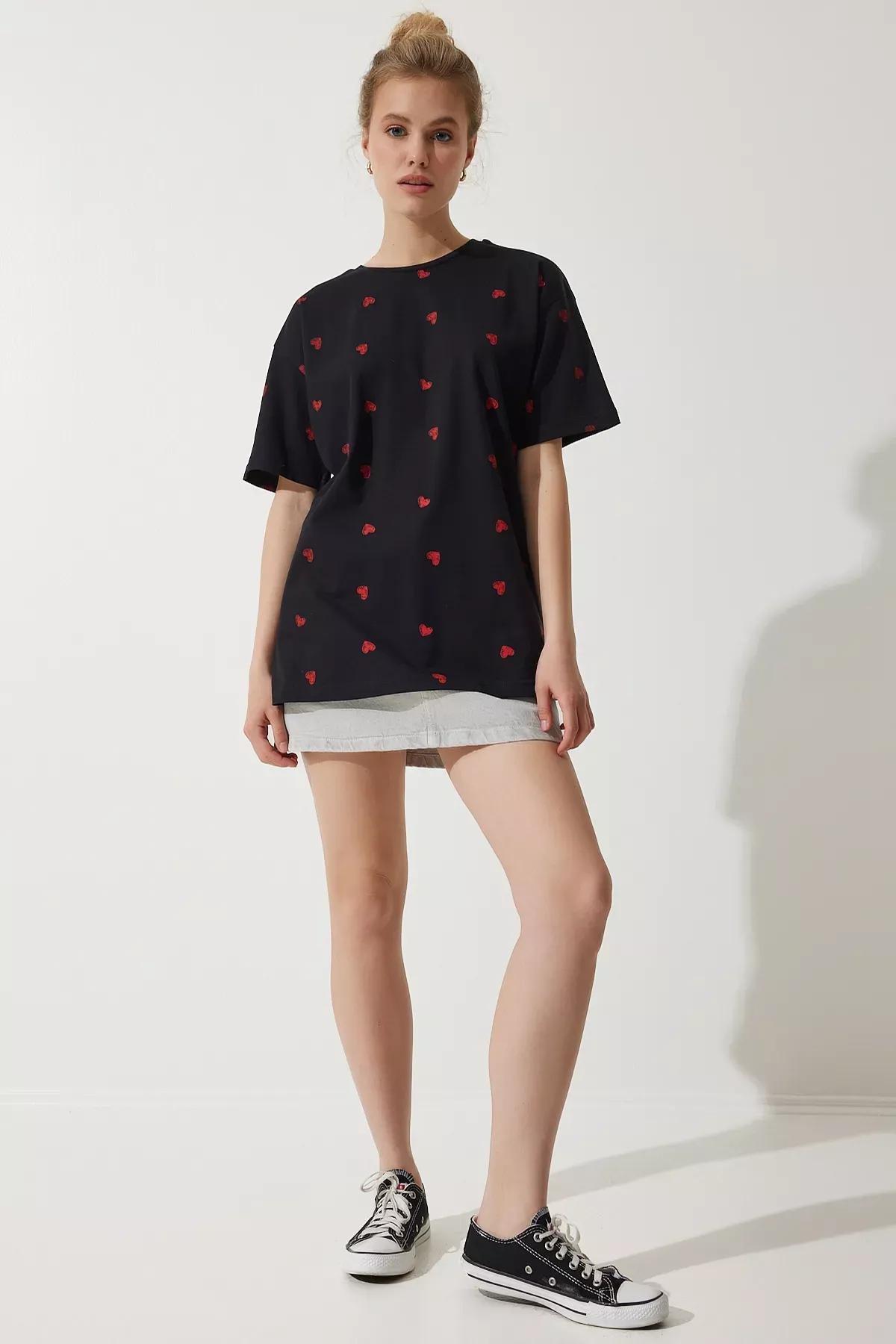 Black Cotton Oversized Long Knitted T-Shirt, , large image number 2