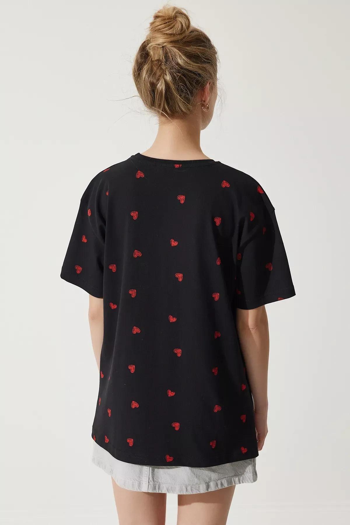 Black Cotton Oversized Long Knitted T-Shirt, , large image number 4