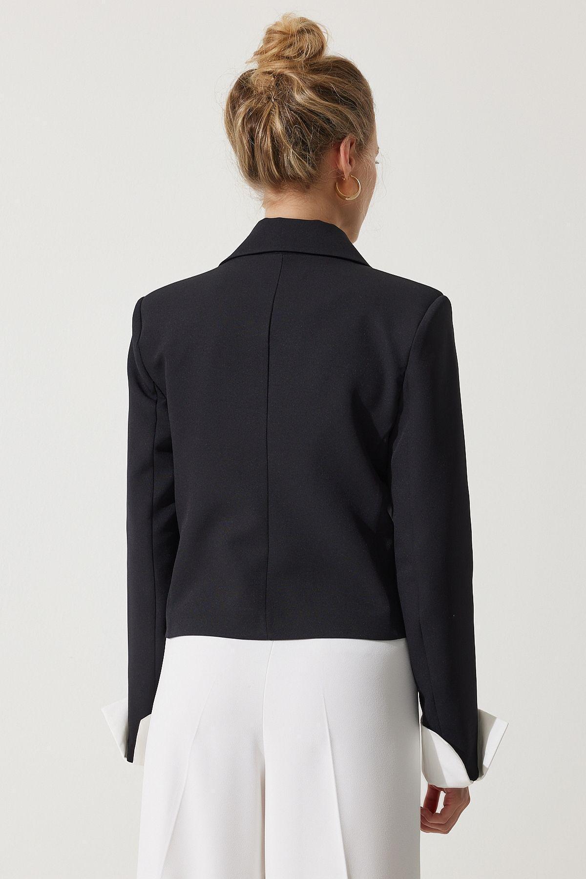 Black Cuffed Blazer Jacket, BLACK, large image number 2