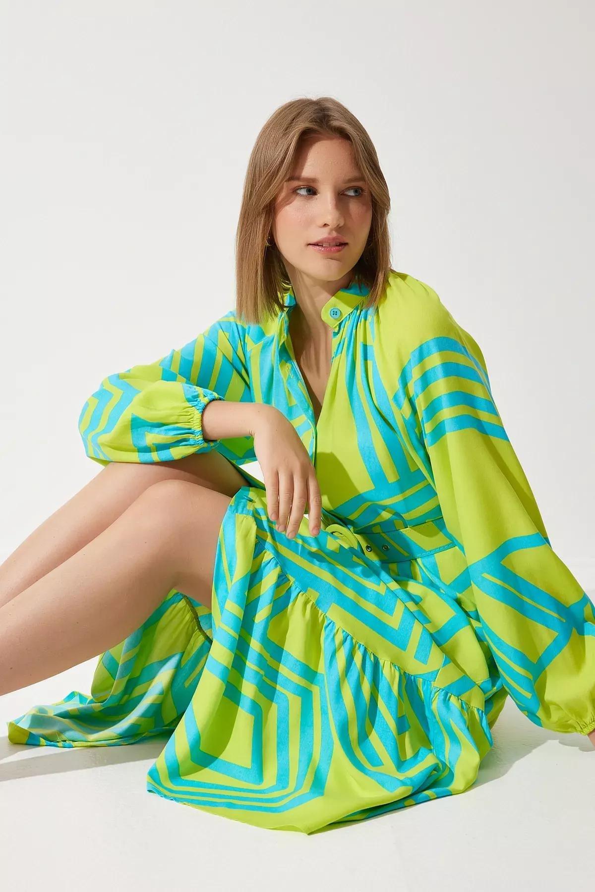 Green Belted Summer Dress, OIL GREEN, large image number 0