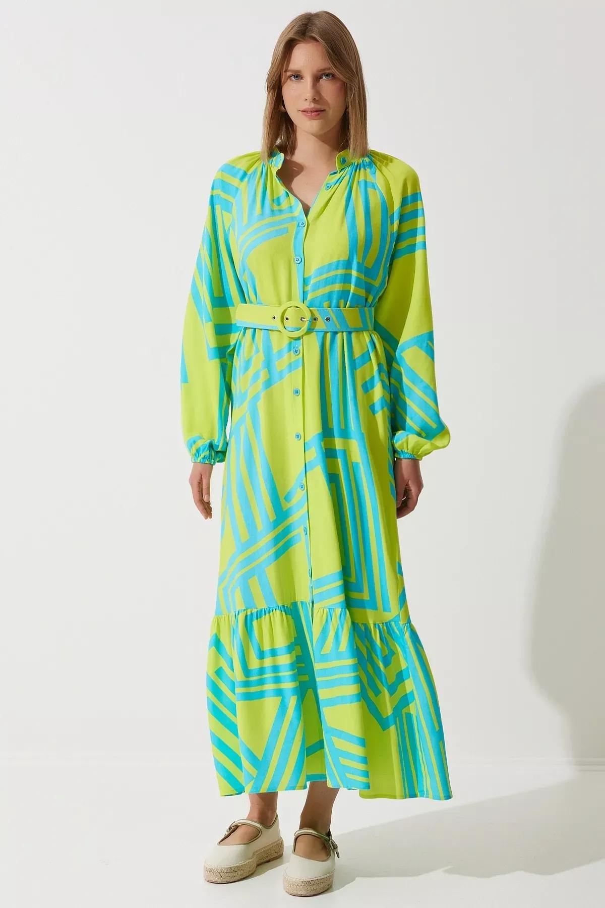 Green Belted Summer Dress, OIL GREEN, large image number 1