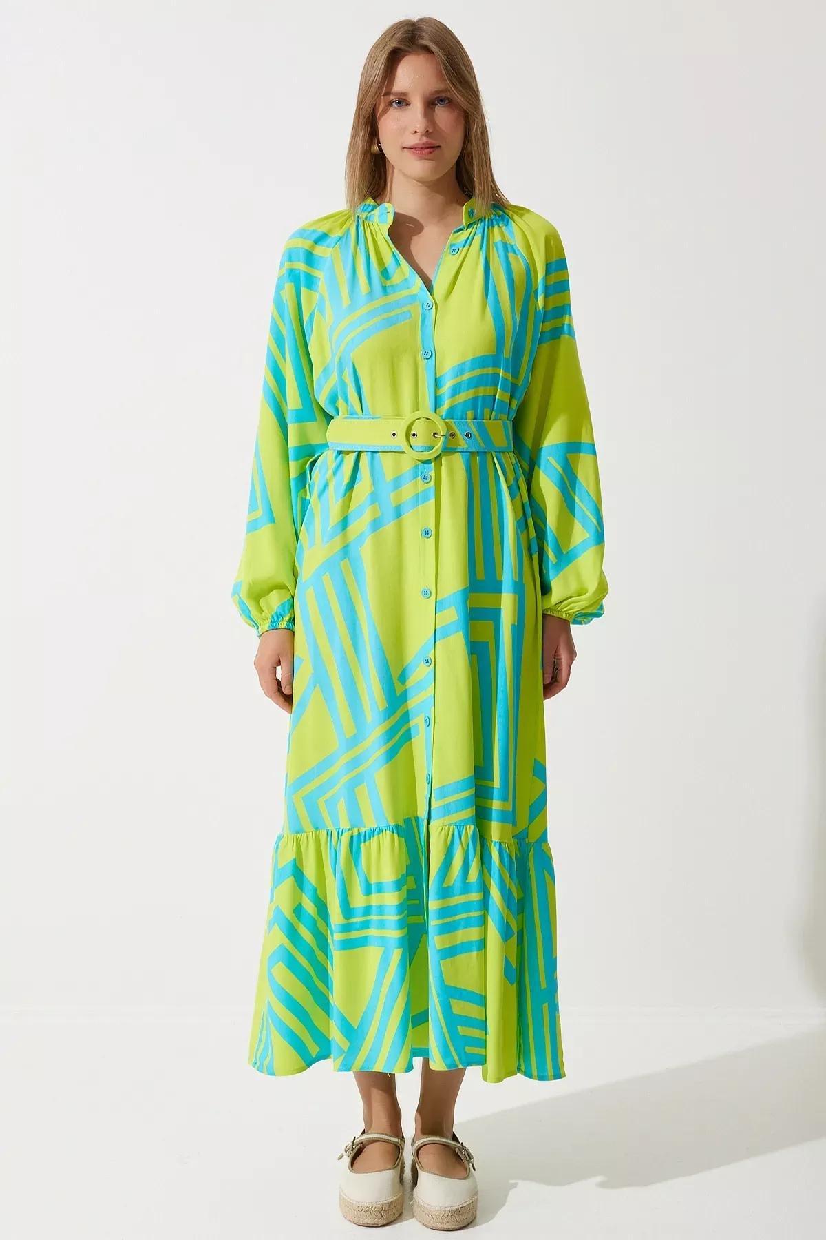 Green Belted Summer Dress, OIL GREEN, large image number 2