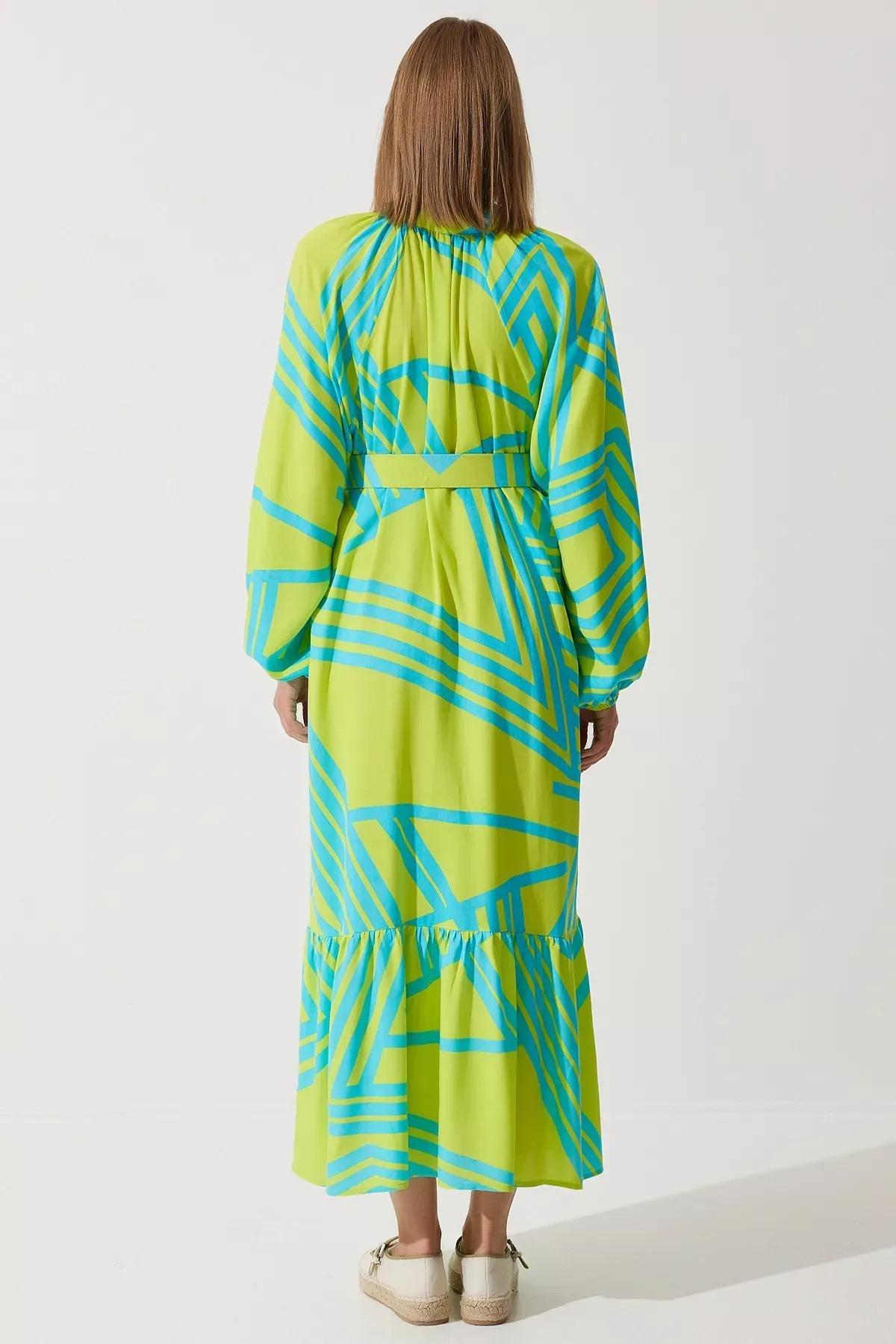 Green Belted Summer Dress, OIL GREEN, large image number 4