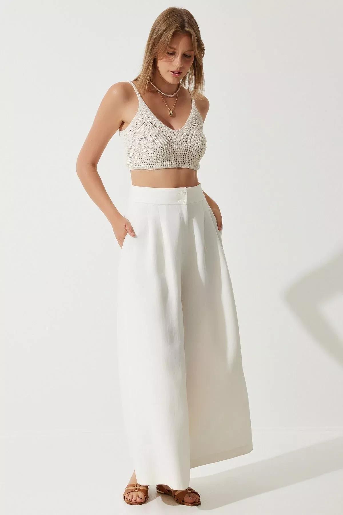 Cream Knitted Crop Knitted Blouse, Cream, large image number 3