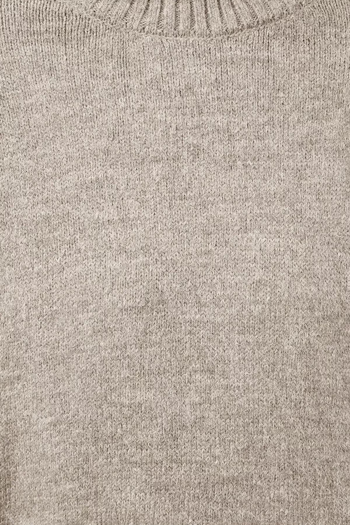 Brown Pattern Crew Neck Sweater, STONE, large image number 3