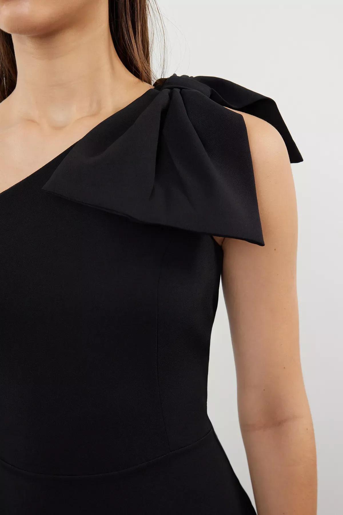 Black One-Shoulder Bow Occasionwear Dress, BLACK, large image number 3
