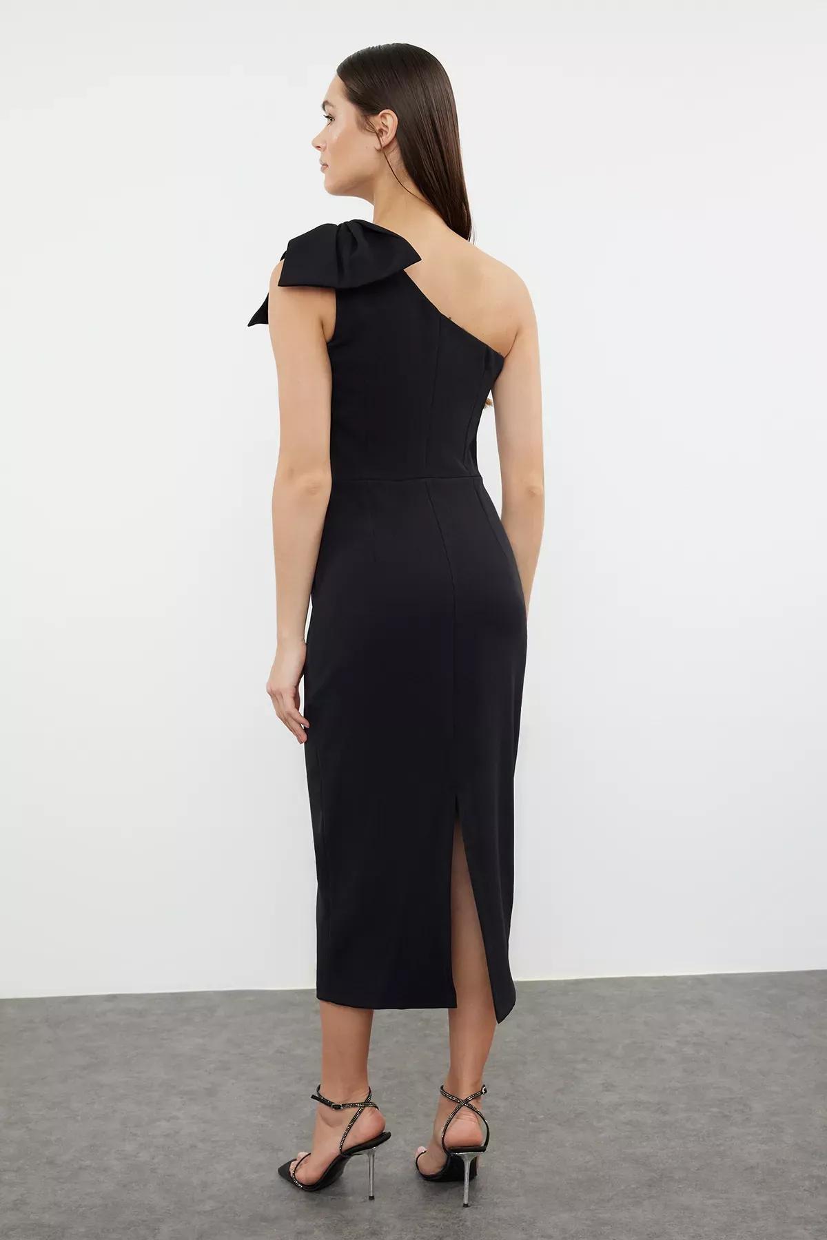 Black One-Shoulder Bow Occasionwear Dress, BLACK, large image number 4