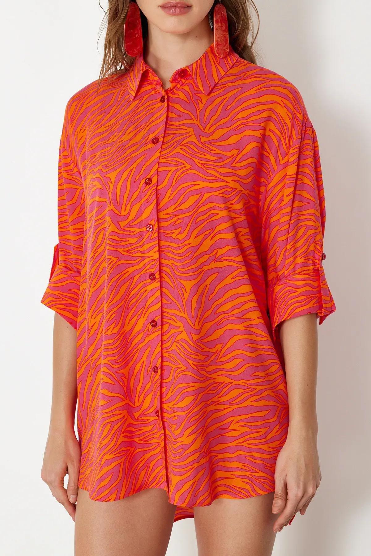 Tiger Print Woven Shirt, Orange-Multicolor, large image number 4