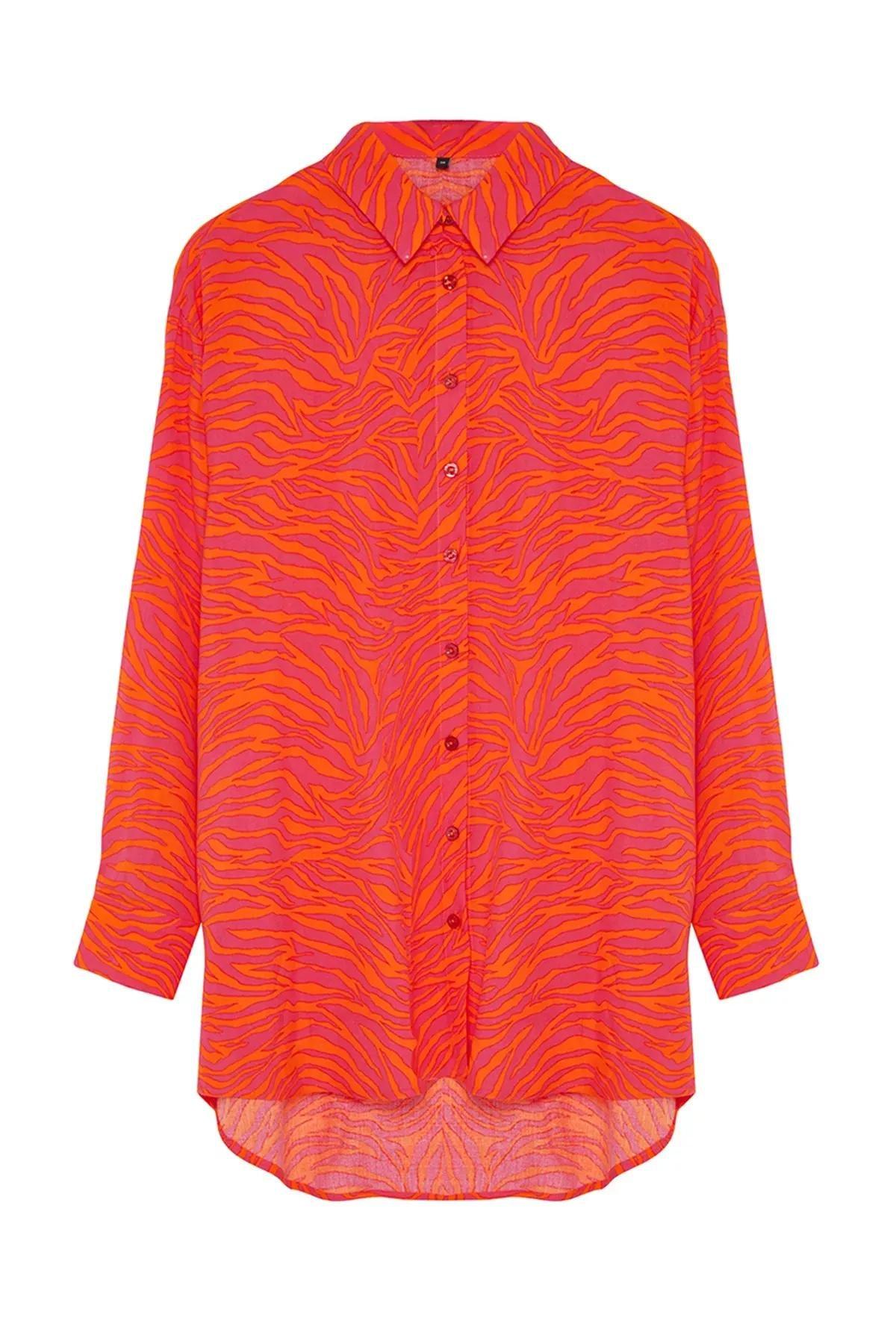 Tiger Print Woven Shirt, Orange-Multicolor, large image number 5