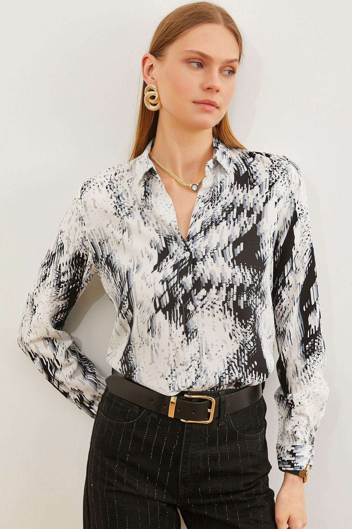 Black Abstract Button Down Shirt, , large image number 0